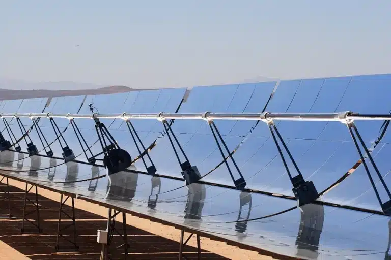 Rows of solar collectors at a utility installation - utility fabrication in Michigan
