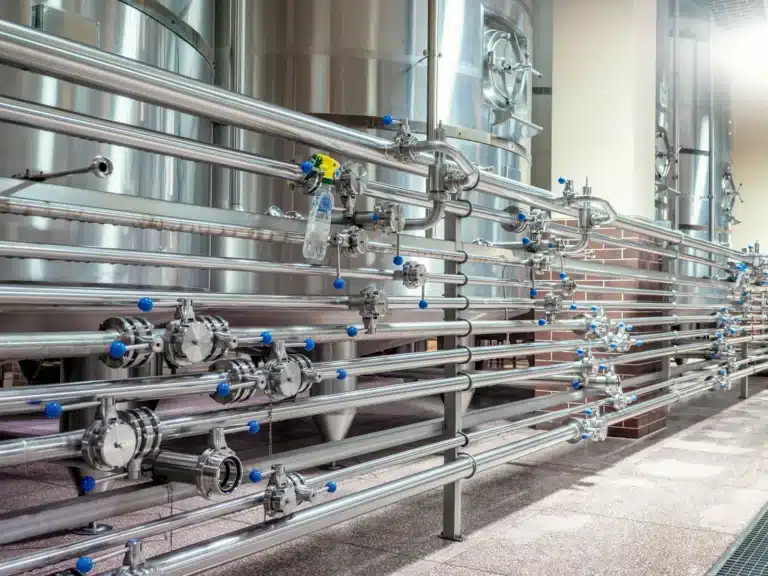 Stainless steel process piping and valves on industrial capital equipment in Michigan