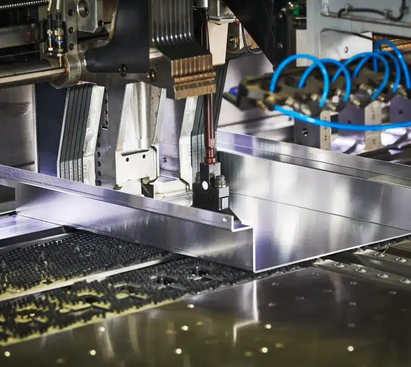 Press brake forming a stainless steel sheet metal channel in Illinois